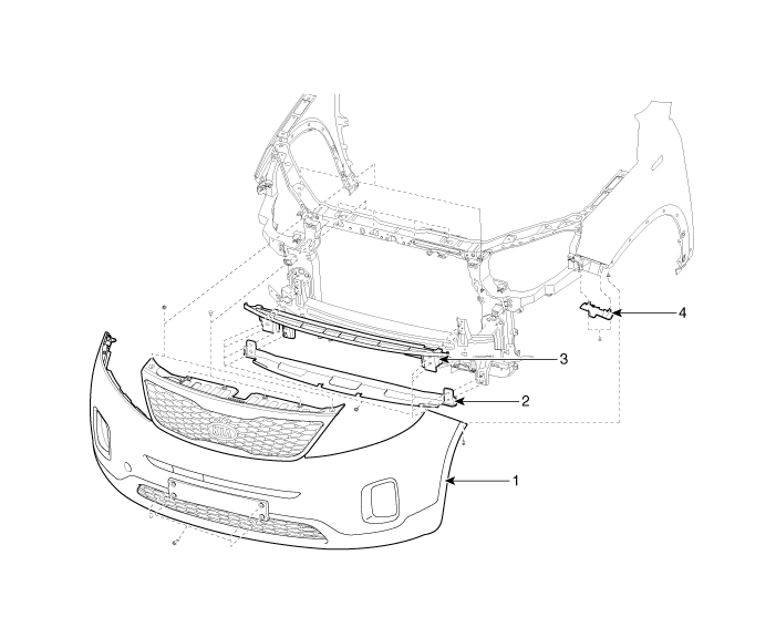 Kia Sorento: Front Bumper Components - Bumper - Body (Interior and ...